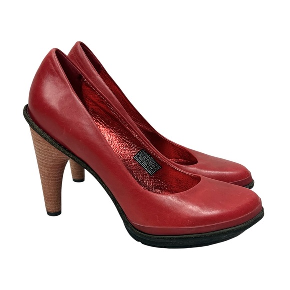 Tsubo Magda Burgundy Red Leather Platform Wooden Heel Pumps - Picture 1 of 10